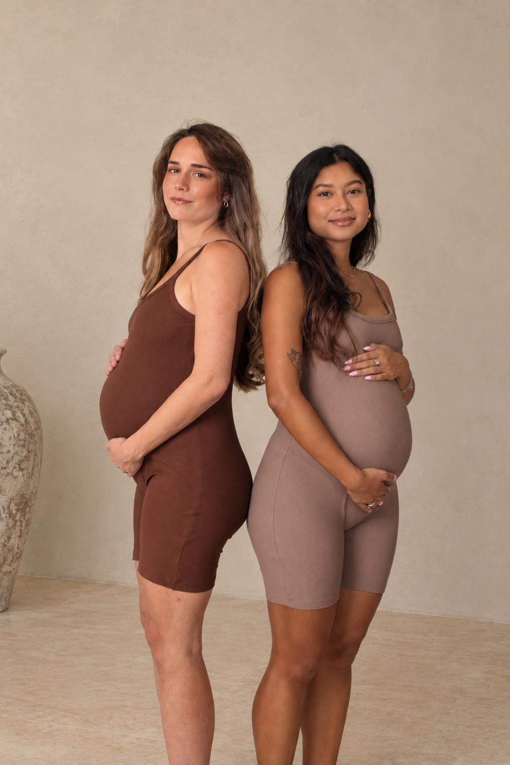 The Ribbed Maternity Romper - Chocolate